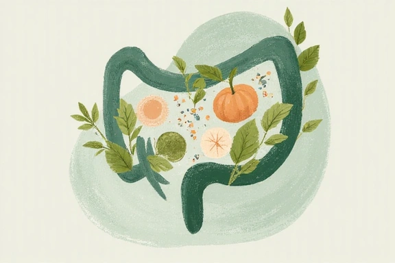 Abstract representation of a healthy gut, possibly with botanical elements.